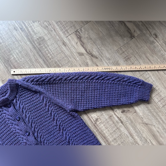 Handmade artisan Purple Cable Knit Women's cardigan button down Sweater cozy - Picture 4 of 5